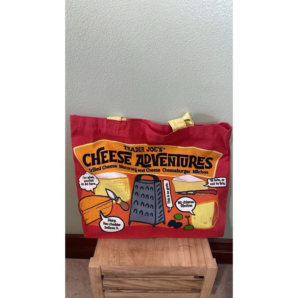 Trader Joe's Cheese Print Reusable Cotton Tote Shopping Bag  NEW